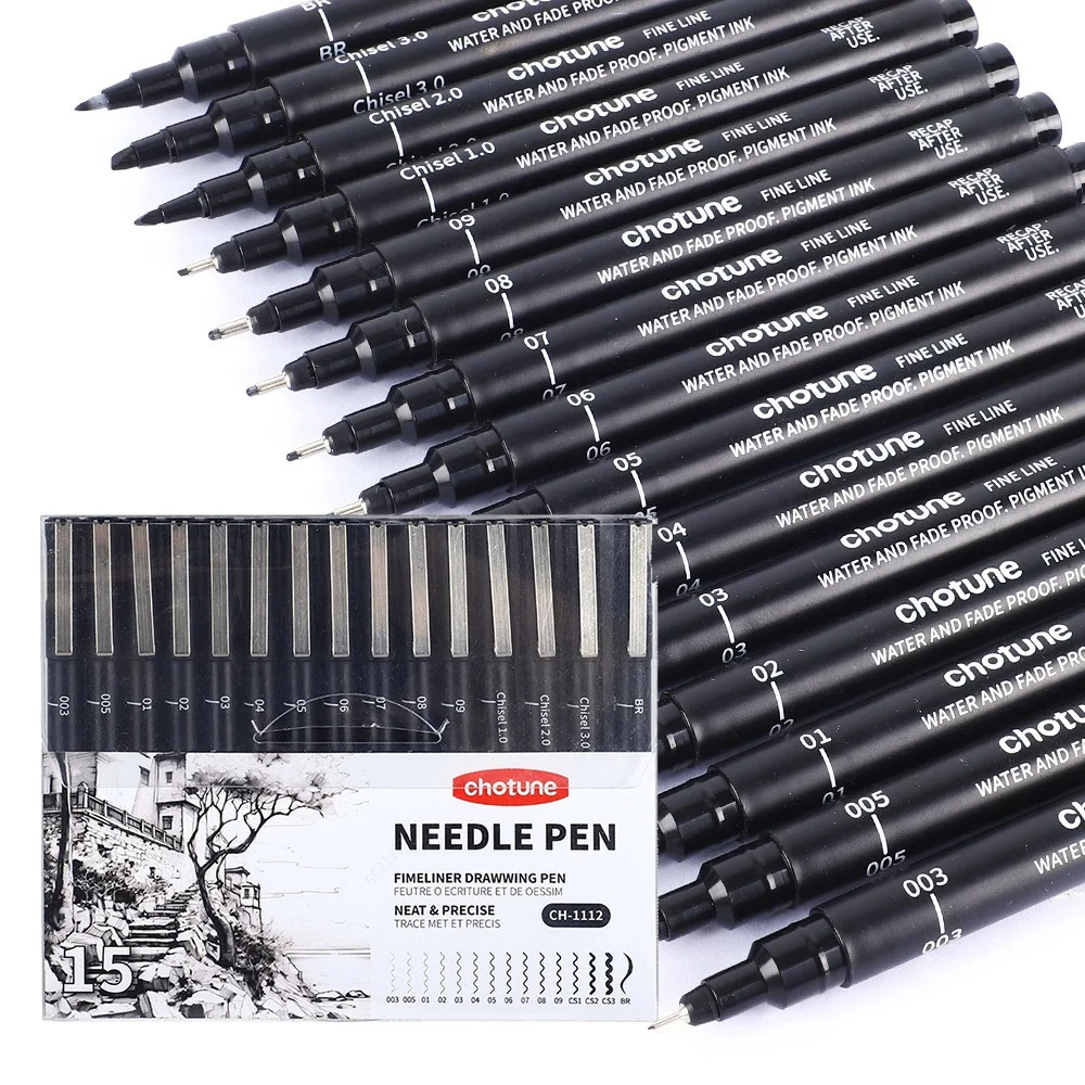 Micro stylos noirs, 15 tailles - Illustration Marker Set avis et prix